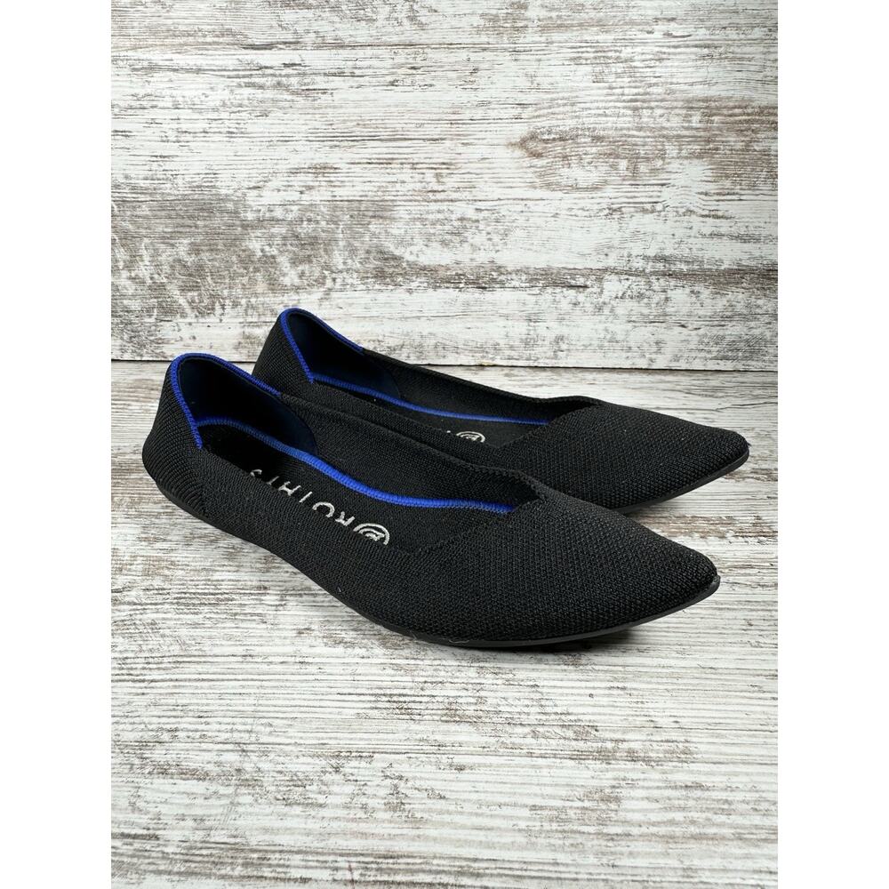 Women's Rothy's The Point Black Knit Flats Sz 7 EUC!